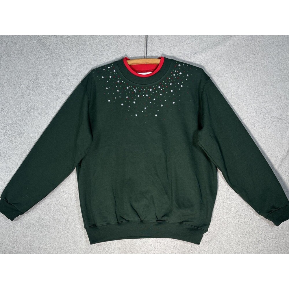 Country Store Women’s‎ Crew Neck Sweater Size L Christmas Evergreen Embellished